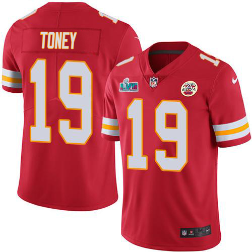 Chiefs #19 Kadarius Toney Red Team Color Super Bowl LVII Patch Men's Stitched Vapor Untouchable Limited Jersey