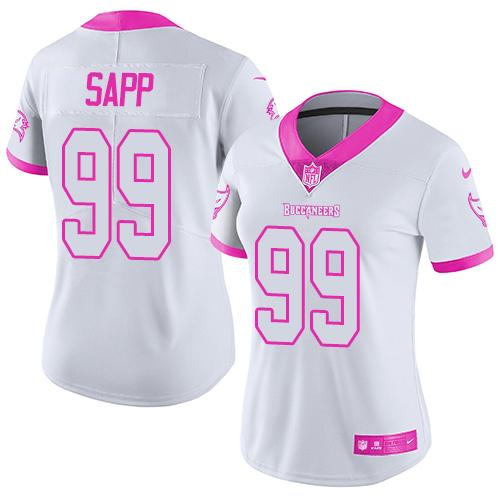 Tampa Bay Buccaneers #99 Warren Sapp White/Pink Women's Stitched Limited Rush Fashion Jersey Womens