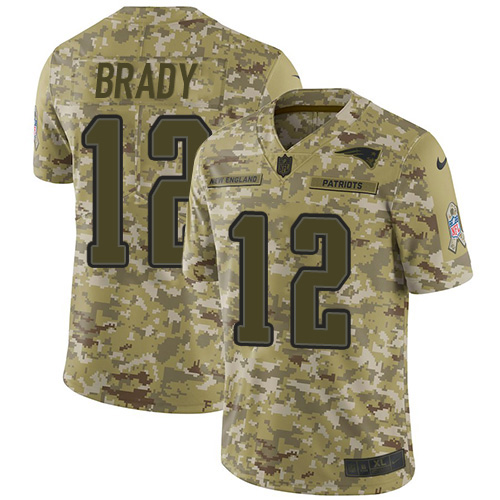 Patriots #12 Tom Brady Camo Men's Stitched Limited 2018 Salute To Service Jersey
