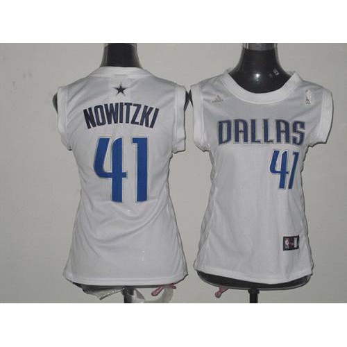 Dallas Mavericks #41 Dirk Nowitzki White Fashion Womens Stitched Jersey Womens