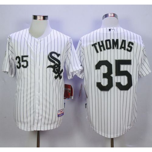 Chicago White Sox #35 Frank Thomas White(Black Strip) Cool Base Stitched Jersey Men's