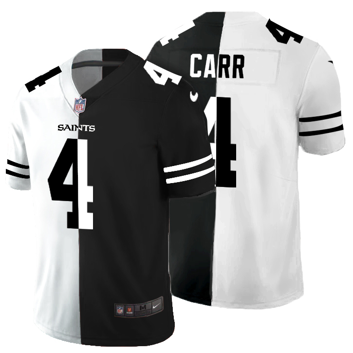 New Orleans Saints #4 Derek Carr Men's Black V White Peace Split Vapor Untouchable Limited Jersey