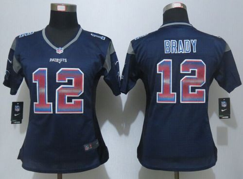 Patriots #12 Tom Brady Navy Blue Team Color Women's Stitched Elite Strobe Jersey