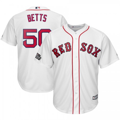 Boston Boston Red Sox #50 Mookie Betts Majestic 2019 London Series Cool Base Player Jersey White Men's