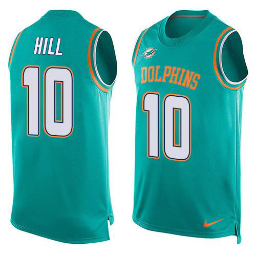 Dolphins #10 Tyreek Hill Aqua Green Team Color Men's Stitched Limited Tank Top Jersey