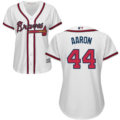 Atlanta Braves #44 Hank Aaron White Home Women's Stitched Jersey Womens