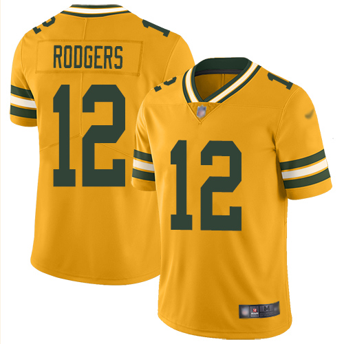 Packers #12 Aaron Rodgers Gold Youth Stitched Limited Inverted Legend Jersey