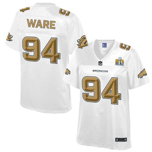 Denver Broncos #94 DeMarcus Ware White Women's Pro Line Super Bowl 50 Fashion Game Jersey Womens
