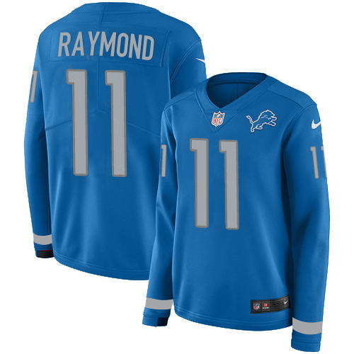 Lions #11 Kalif Raymond Blue Team Color Women's Stitched Limited Therma Long Sleeve Jersey
