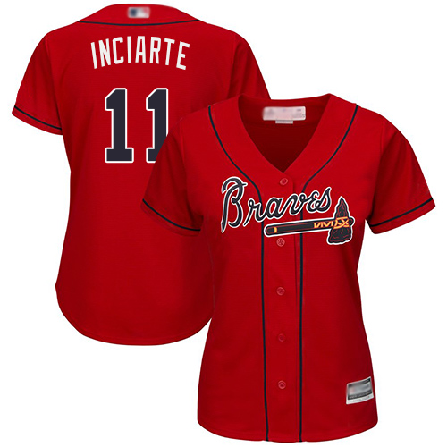 Atlanta Braves #11 Ender Inciarte Red Alternate Women's Stitched Jersey Womens