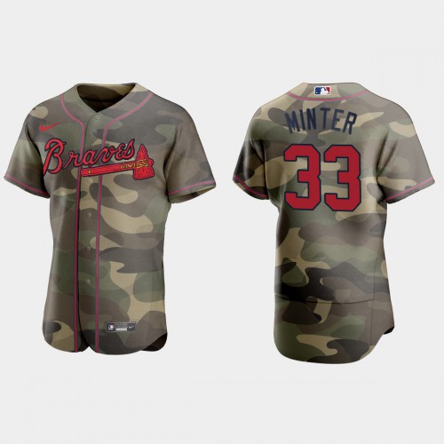 Atlanta Atlanta Braves #33 A.J. Minter Men's 2021 Armed Forces Day Authentic Jersey -Camo Men's