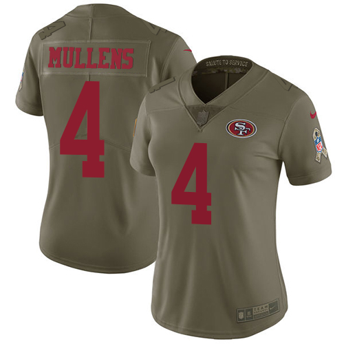 San Francisco 49ers #4 Nick Mullens Olive Women's Stitched Limited 2017 Salute to Service Jersey Womens