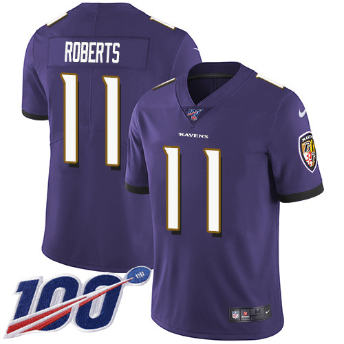 Baltimore Ravens #11 Seth Roberts Purple Team Color Youth Stitched 100th Season Vapor Untouchable Limited Jersey Youth