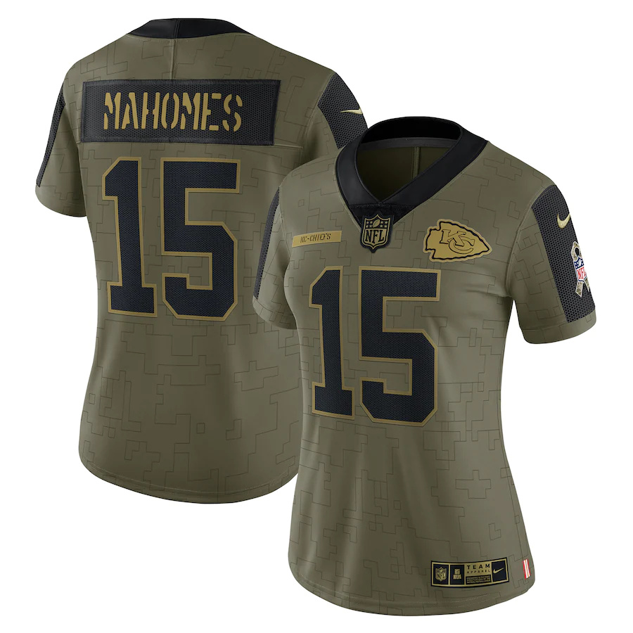 Kansas City Chiefs #15 Patrick Mahomes Olive Women's 2021 Salute To Service Limited Player Jersey