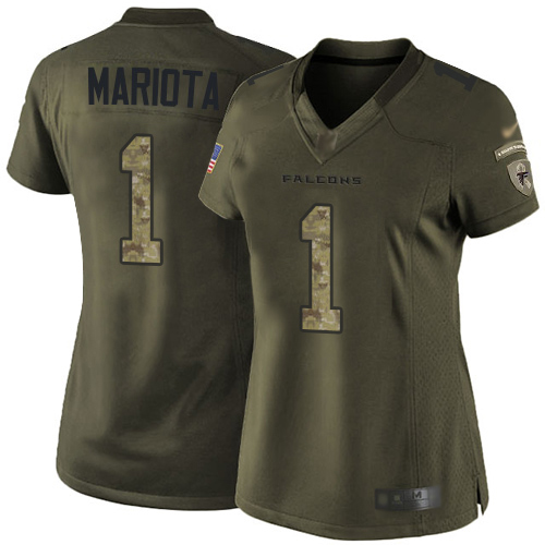 Falcons #1 Marcus Mariota Green Stitched Women's Limited 2015 Salute To Service Jersey
