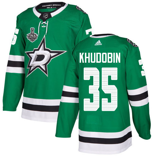 Adidas Dallas Stars #35 Anton Khudobin Green Home Authentic 2020 Stanley Cup Final Stitched Jersey Men's