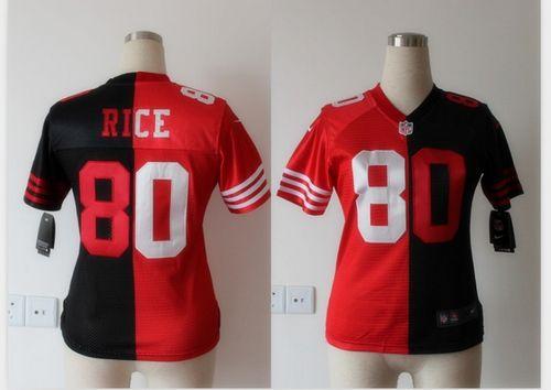 49ers #80 Jerry Rice Black/Red Women's Stitched Elite Split Jersey