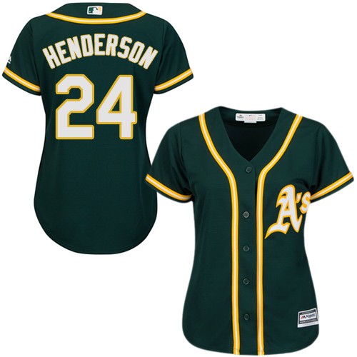 Oakland Athletics #24 Rickey Henderson Green Alternate Women's Stitched Jersey Womens