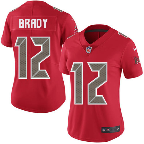 Buccaneers #12 Tom Brady Red Women's Stitched Limited Rush Jersey