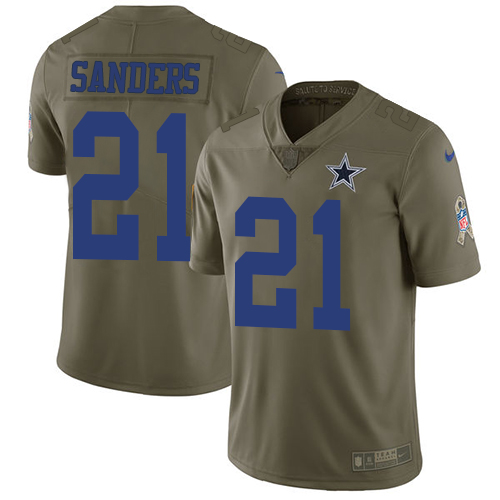 Cowboys #21 Deion Sanders Olive Men's Stitched Limited 2017 Salute To Service Jersey