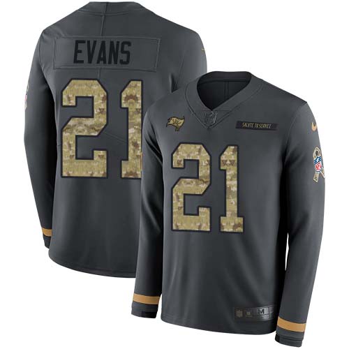 Tampa Bay Buccaneers #21 Justin Evans Anthracite Salute to Service Youth Stitched Limited Therma Long Sleeve Jersey Youth