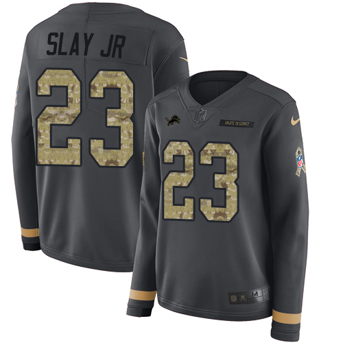 Detroit Lions #23 Darius Slay Jr Anthracite Salute to Service Women's Stitched Limited Therma Long Sleeve Jersey Womens