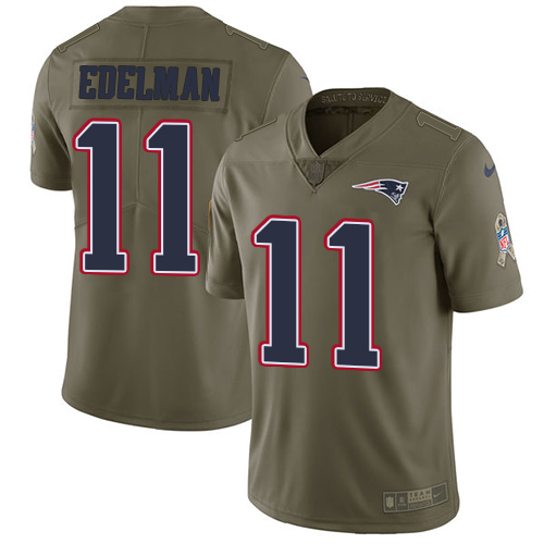 Patriots #11 Julian Edelman Olive Youth Stitched Limited 2017 Salute To Service Jersey