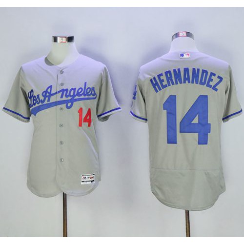Los Angeles Dodgers #14 Enrique Hernandez Grey Flexbase Authentic Collection Road Stitched Jersey Men's
