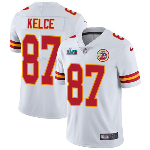 Chiefs #87 Travis Kelce White Super Bowl LVII Patch Men's Stitched Vapor Untouchable Limited Jersey