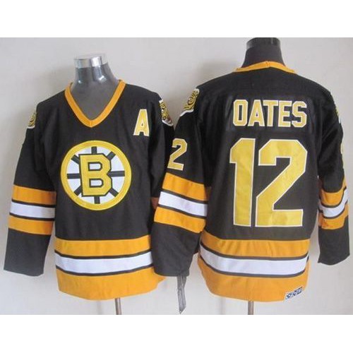 Boston Bruins #12 Adam Oates Black/Yellow CCM Throwback Stitched Jersey Men's
