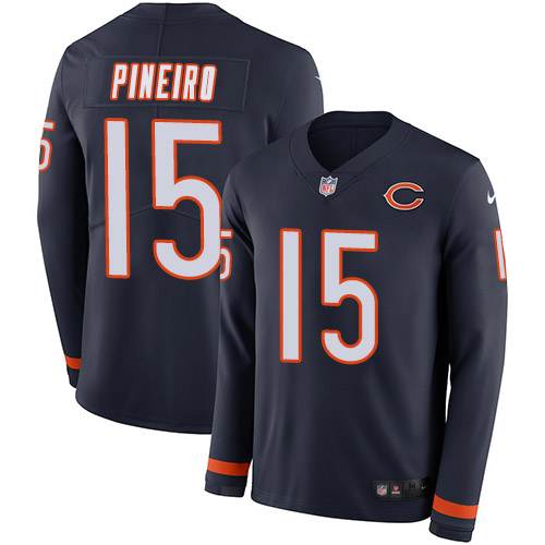 Men's Chicago Bears #15 Eddy Pineiro Navy Blue Team Color Men's Stitched Limited Therma Long Sleeve Jersey Men's