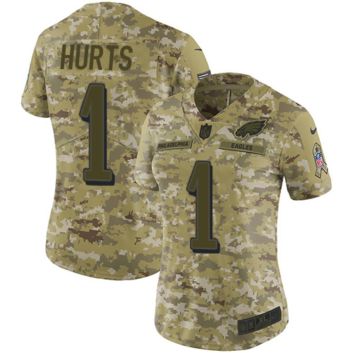 Eagles #1 Jalen Hurts Camo Women's Stitched Limited 2018 Salute To Service Jersey