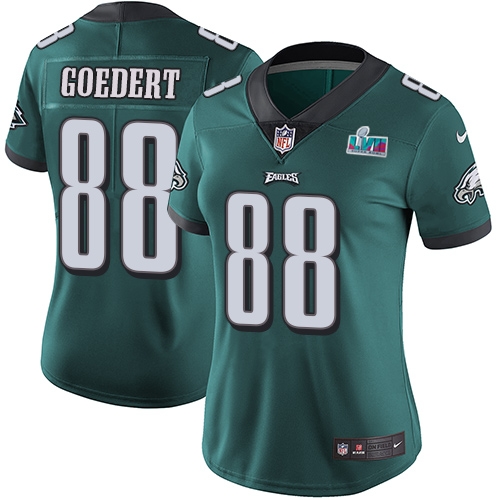 Eagles #88 Dallas Goedert Green Team Color Super Bowl LVII Patch Women's Stitched Vapor Untouchable Limited Jersey
