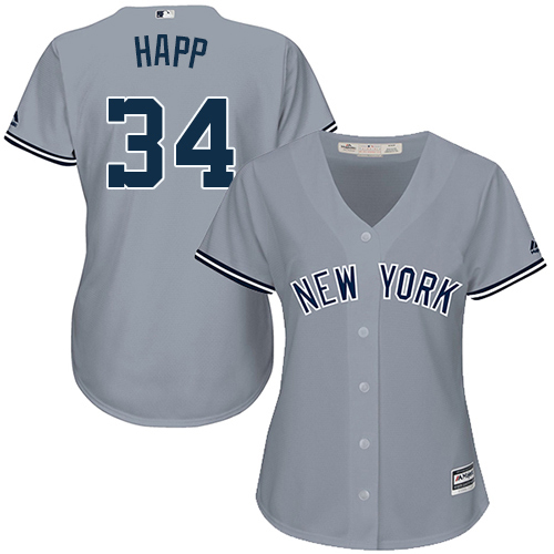 New York Yankees #34 J.A. Happ Grey Road Women's Stitched Jersey Womens