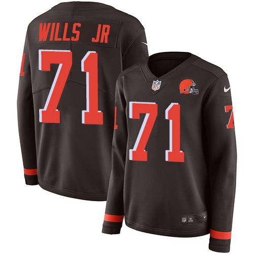 Cleveland Browns #71 Jedrick Wills JR Brown Team Color Women's Stitched Limited Therma Long Sleeve Jersey Womens
