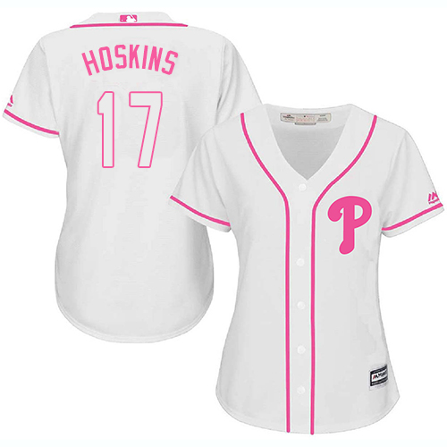 Philadelphia Phillies #17 Rhys Hoskins White/Pink Fashion Women's Stitched Jersey Womens
