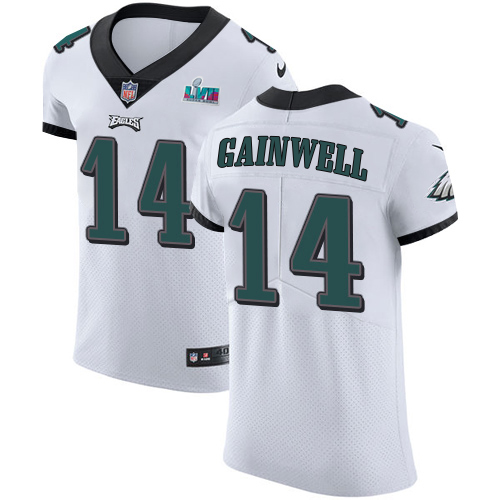 Eagles #14 Kenneth Gainwell White Super Bowl LVII Patch Men's Stitched New Elite Jersey