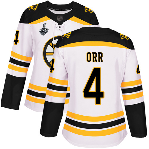 Adidas Boston Bruins #4 Bobby Orr White Road Authentic Stanley Cup Final Bound Women's Stitched Jersey Womens