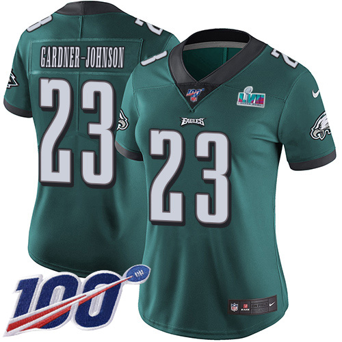 Eagles #23 C.J. Gardner-Johnson Green Team Color Super Bowl LVII Patch Women's Stitched 100th Season Vapor Untouchable Limited Jersey