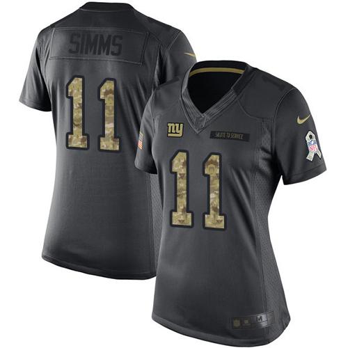 New York Giants #11 Phil Simms Black Women's Stitched Limited 2016 Salute to Service Jersey Womens