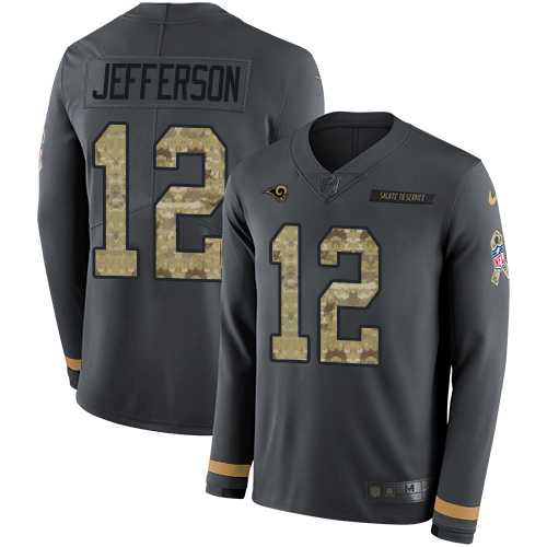 Los Angeles Rams #12 Van Jefferson Anthracite Salute to Service Men's Stitched Limited Therma Long Sleeve Jersey Men's
