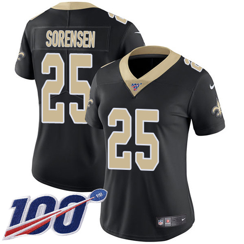 Saints #25 Daniel Sorensen Black Team Color Women's Stitched 100th Season Vapor Limited Jersey
