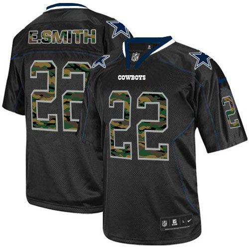 Cowboys #22 Emmitt Smith Black Men's Stitched Elite Camo Fashion Jersey