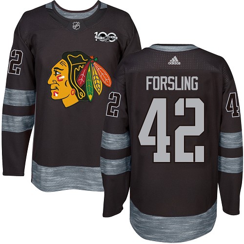 Adidas Chicago Blackhawks #42 Gustav Forsling Black 1917-2017 100th Anniversary Stitched Jersey Men's