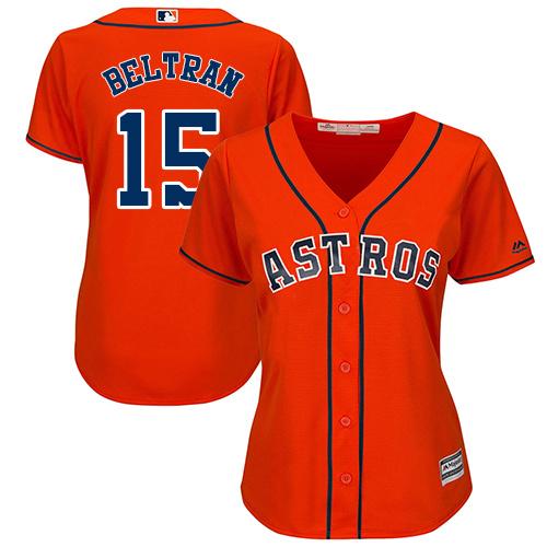 Houston Astros #15 Carlos Beltran Orange Alternate Women's Stitched Jersey Womens