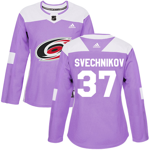 Adidas Carolina Hurricanes #37 Andrei Svechnikov Purple Authentic Fights Cancer Women's Stitched Jersey Womens