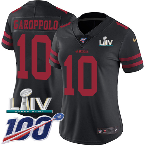 49ers #10 Jimmy Garoppolo Black Super Bowl LIV 2020 Alternate Women's Stitched 100th Season Vapor Limited Jersey