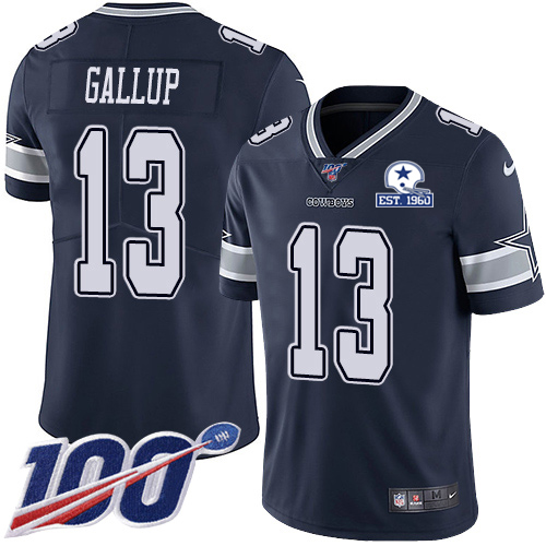 Cowboys #13 Michael Gallup Navy Blue Team Color Men's Stitched With Established In 1960 Patch 100th Season Vapor Untouchable Limited Jersey