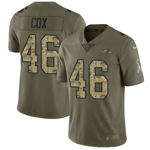 Baltimore Ravens #46 Morgan Cox Olive/Camo Youth Stitched Limited 2017 Salute to Service Jersey Youth