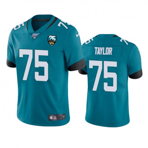 Jacksonville Jaguars #75 Jawaan Taylor Teal 25th Anniversary Vapor Limited Stitched 100th Season Jersey Men's
